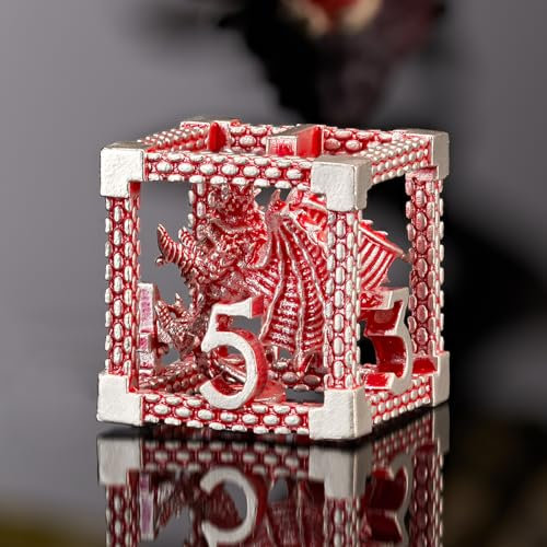 HNCCESG DND Würfel Set 7 Stück,Hohl Metall Würfel Drache,Polyedrisches D and D Würfel für Dungeons and Dragons W20 W12 W10 W8 W6 W4 Spielwürfel(Rot-weißer Drache)