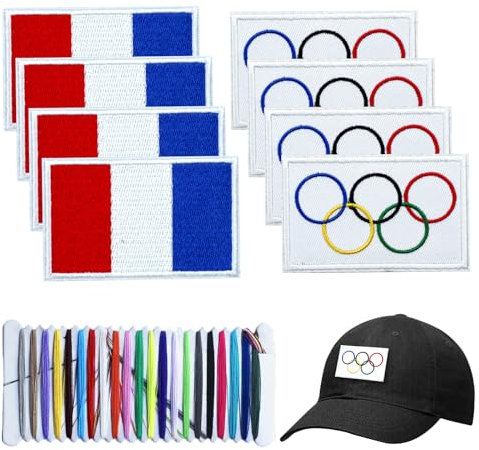 HEDMON Set de 8 Patch Patches français, Patch brodé du drapeau français Décoration des Jeux thermocollante 8x5 cm avec aiguille à broder Patch pour chapeaux, chemises, sacs à dos