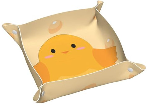 Cartoon-Küken-Druck-Leder-Aufbewahrungstablett, wasserdicht und leicht zu reinigen, für ordentliche Schlüssel, Uhr, Make-up und andere kleine Gegenstände