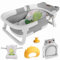 LiveGo Baignoire pliable pour bébé de 0 à 36 mois, moniteur de température en temps réel, coussin doux, portable, pieds antidérapants, trou de drainage pour une utilisation facile