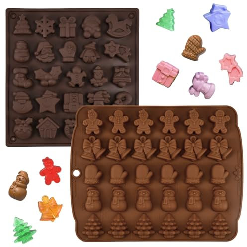 ADERTOS 2 Pz Stampi in Silicone Natalizi, Stampi Cioccolatini Natale, Stampo per Dolci in Silicone con 55 Cavità, Antiaderente Stampi con Motivo Natalizio per Torte Cioccolato Biscotti Caramelle