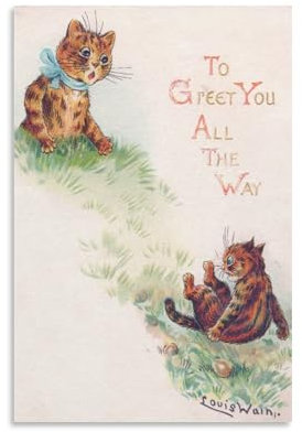 Louis Wain Wandkunstdrucke mit zwei Katzen, eine Taking A Tumble And The Other Looking Startled, C.1880 von Louis Wain, Wandkunst, Poster, Rollbild, Wanddekoration, Heimposter, 50,8 x 76,2 cm, 50 x