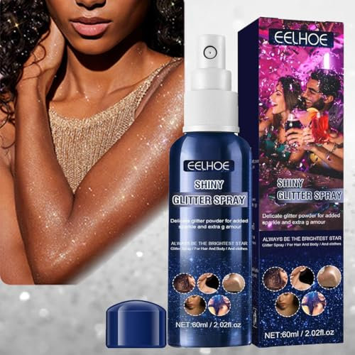 60ML Glitzer Spray Haare und Körper, Glitzer Haarspray, Glitzerspray für Haare und Kleidung, Body Glitter Spray, Bühnen-Make-up-Haar-Körper-Glitzer-Spray zum Partyball