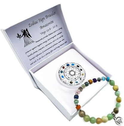 AB Viking Crafts Sternzeichen Edelstein Armband in Geschenkbox | Schutz Glück Liebe Energie (Jungfrau Amazonit, 18 cm)