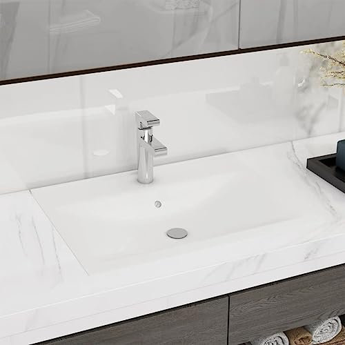 Juroupi Lavabo de Lujo con Grifo cerámica 60x46 cm Blanco Mate Mini Lavabos PequeñOs