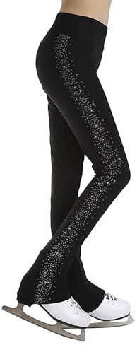 Xnihocha Eiskunstlauf Strumpfhose Mädchen Kinder Lang Leggings Hohe Taille Tanzhose Mit Strass Yoga Gymnastik Sport Hose Schwarz 146-152