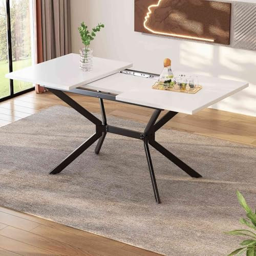 PUGSDRLY Table Salle à Manger Extensible Rectangulaire Multifonctionnelle Moderne Minimaliste Blanc 120/160x80x75cm