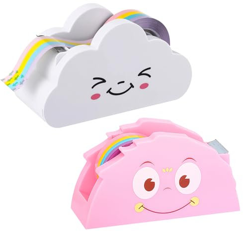Lot de 2 Dévidoir de Ruban avec Ruban Ruban de Dessin Animé Distributeur de Ruban Créatif Ruban de Coupe Fournitures de Papeterie Dérouleur de Film Adhésif pour L' école de Bureau