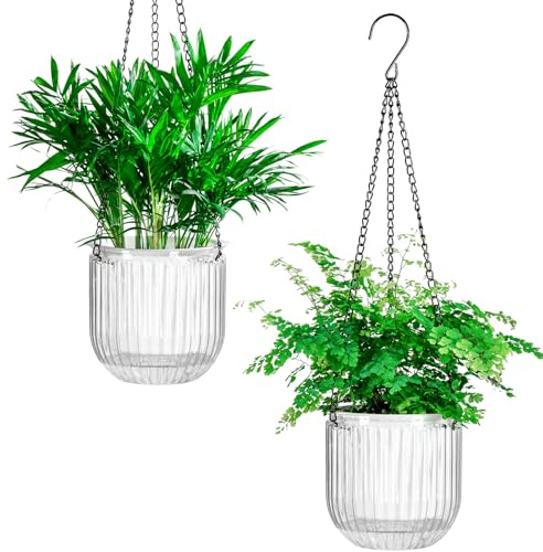 Josteve Selbstbewässernder Pflanztopf für den Innenbereich, 13 cm, 2 Stück, mit Drainagelöchern, Hängepflanzgefäße für den Außenbereich, Blumentopfkorb, sichtbarer Wasserstand, Pflanzenaufhänger