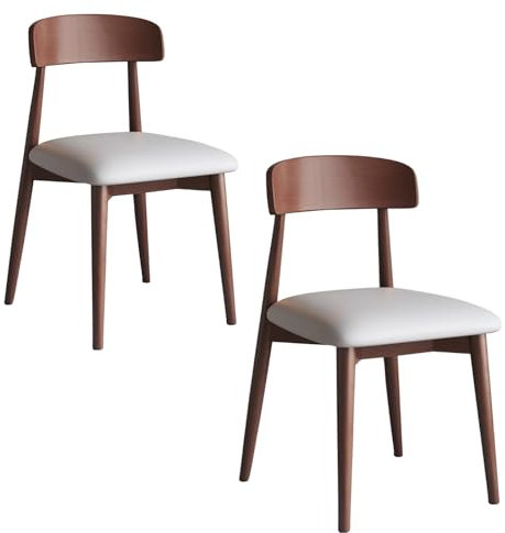 MUered - Juego de 2 sillas de comedor con patas sólidas, ideales para restaurantes, dormitorios y oficinas, cómodas y elegantes, acabado de nogal, 19.5 x 17.7 x 32 pulgadas