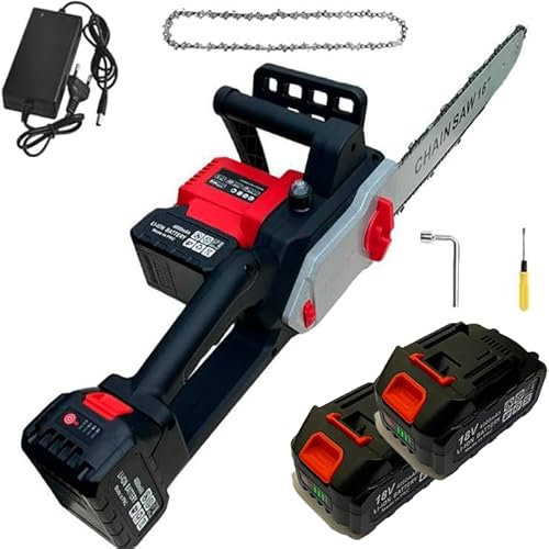 Motosega elettrica a Batteria Brushless Motosega Elettrica Portatile con Caricatore due Batterie 4.0Ah 18V con Powerceck, Catena, Sega elettrica a Batteria per Potatura e Taglio - con oliatore manuale