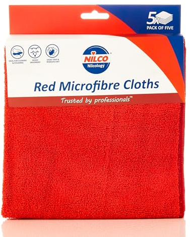 Nilco Paños de Microfibra Rojos, Paquete de 5, no abrasivos, Altamente absorbentes y sin Rayas para Todas Las Superficies