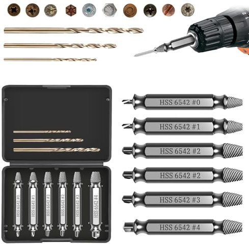 Tapvai 9 Pcs Estrattore Viti Danneggiate, Estrattore Viti Spanate In HSS 6542 Durezza 63-65 HRC, Estrattori Viti Danneggiate con 3 Punte Elicoidali, per Viti Danneggiate, Rotte o Strippate