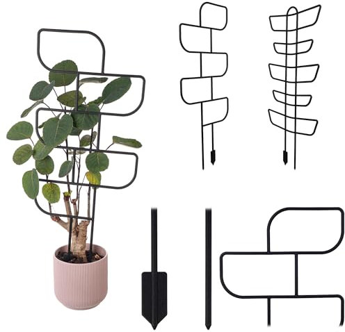 KADAX Rankhilfe für Zimmerpflanzen, 2er-Set in Schwarz, dekoratives Rankgitter aus Kunststoff, Pflanzenstütze für Kletterpflanzen (Geometrisch, Modell 1)
