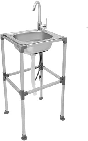 ACROSSPART Edelstahl-Küchenspüle, Multifunktions Freistehend Spüle, Kommerzielle Edelstahlspüle mit Wasserhahn, Spülbecken für Outdoor und Camping