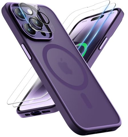 ORETECH Magnetic Case for iPhone 14 Pro Max Case, with [2 Pack 9H Screen Protector] [Fit for MagSafe] [Military Grade Shockproof] Translucent Matte Back Slim Thin Phone Case Cover - Deep Purple