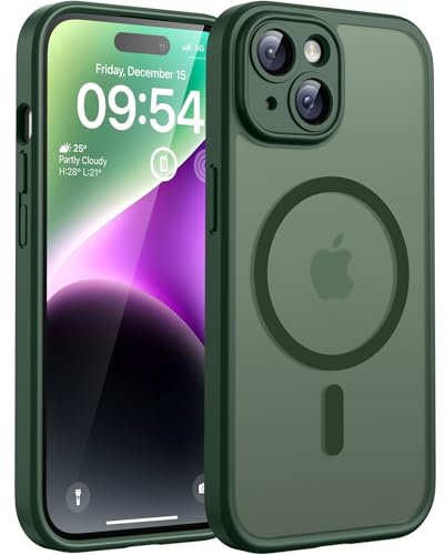 TOCOL for iPhone 14 Case, Fit for MagSafe, Upgraded Full Camera Protection, 14FT Military Grade Drop Tested Shockproof Magnetic Slim Translucent Matte Back Phone Cover (Alpine Green)