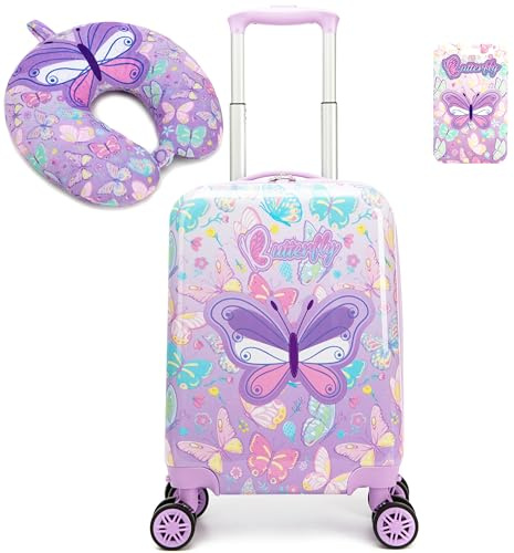 HTgroce 2tlg Kinderkoffer Set, Kinder Reisekoffer mit Nackenkissen & Kofferanhänger, Kinder Suitcases Koffer Trolley Hartschalenkoffer für Mädchen
