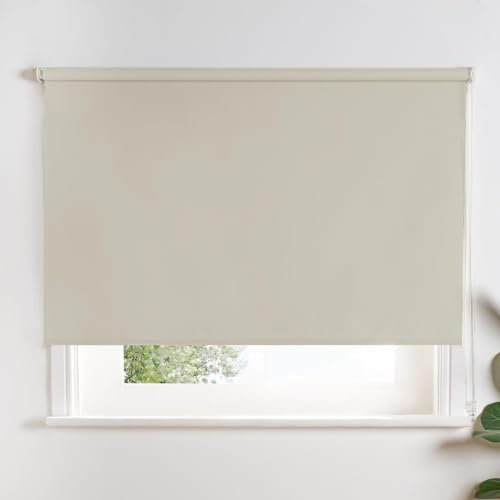OHS Large Roller Blinds, Easy Fit Thermal Blackout Roller Blind for Home Office Bedrooms Kitchen Durable Light Filtering Window Blinds Reduce Sun Glare, Natural - 165 x 120cm