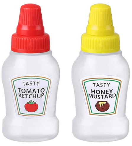 Yiohejy Mini botellas exprimibles de condimentos, botella portátil de ketchup, recipientes de salsa para lonchera, dispensadores de aderezos de ensalada, para la escuela, camping, picnic,