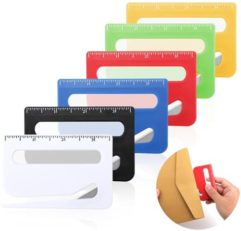 Gosknor 6-Teiliger Briefumschlagöffner, Verbesserter Brieföffner Umschlagschneider mit Skala Spitzer Spitze und Lupe zum Öffnen von Postpaketen (6 Farben)