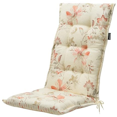 Madison Hochlehnerauflage S 237, Gartenstuhlauflagen 120 x 50 x 8 cm, Polsterauflage UV-Lichtecht, Stuhlauflage geblümt in Hellen Farben mit rot, Sitzauflage