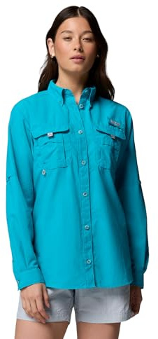 Columbia Women's PFG Bahama II Long Sleeve Fishing Shirt, Ocean Teal, Medium