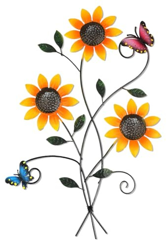 Apradas Metal Sunflower Wall Decor with Butterfly Sunflower Garden Fence Decorations for Porch Garden Indoors and Outdoors