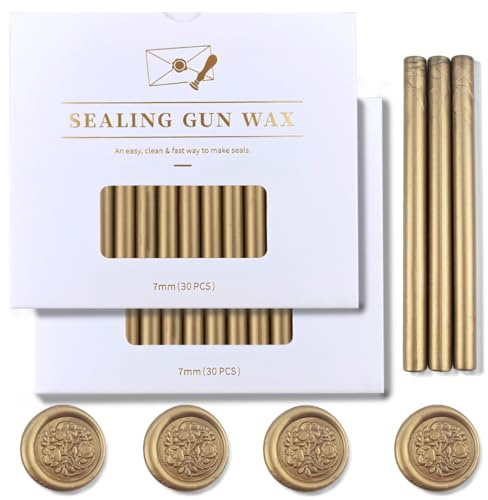 Zifospy 7mm Mini-Heißklebepistolen-Siegelwachsstäbe, geeignet für Siegelstempel, Grußkarten, Briefe, Flaschenverschlüsse und DIY-Handwerk, 60 Stück （Bronze）