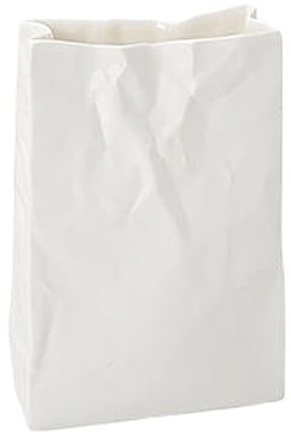 Blumenvase für Bücher – weiße Keramik, Kunstwerk, Taschenform aus Papier