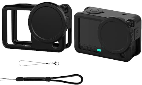 Silikon Schutzhülle für DJI Osmo Action 6, 4 in 1 Set Silikon Kamera Body Sleeve/Lens Cover/Lost-Proof Rope/Lanyard Full Protective Case with Lens Cap for Osmo Action 6 Camera (Schwarz)