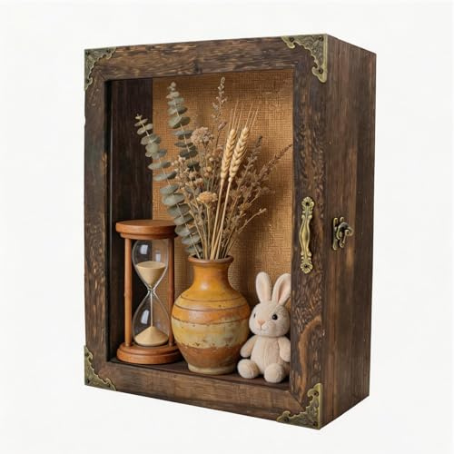 Caja de sombra de madera, marco de 12,7 cm de profundidad, vitrina rústica con ventana acrílica transparente para manualidades, recuerdos, medallas, ramos de flores secas, fotos