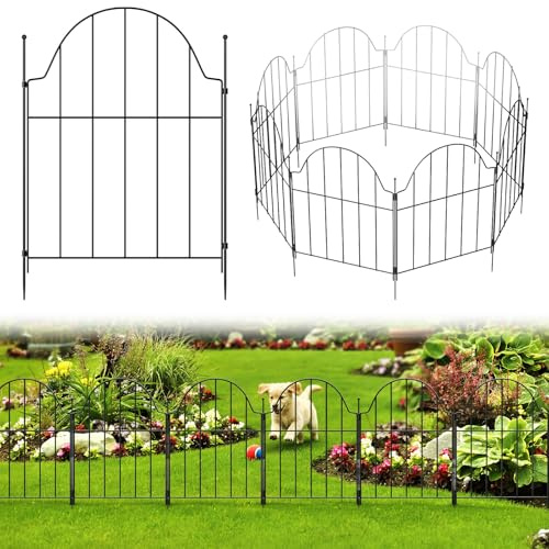 The Fellie 10 Pack Decorative Metal Small Garden Fence Panels - 42cm High | Garden Border Fence - Total Length 3.2M, No Dig Animal Barrier Fencing for Outdoor, Patio, Lawn, Flower Bed, Black.