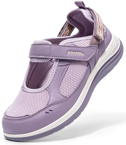 FitVille Sandali Mary Jane Donna con Larghezza Generosa Scarpe Estive con Chiusura Regolabile Leggere, Traspiranti per Passeggiate per Piedi Larghi