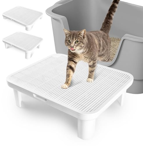 Bartuke Justerbar Kattstege, Kattklätter Trappa med utbytbara Tassar, Kattsand Ramp, Förhöjd Trappa för Kattsandlåda för Äldre Katter, Lätt att Rengöra (Vit)