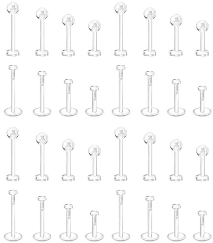 Dochais 32-82 Stück Klare Piercing Acryl Retainer für Nasen Septum Lippen Zungen Nippel Bauchnabel Ohr Knorpel Piercings Hoops Schmuck Plastik Piercing für OP
