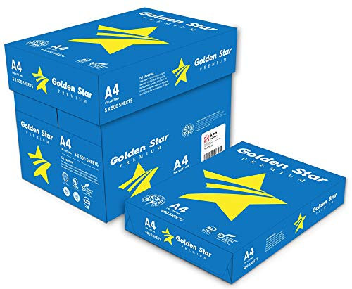 Golden Star Carta Premium A4 75gr - Confezione da 5 risme da 500 Fogli l'una - tot. 2500 fogli - ideale per tutte le Stampanti e Fotocopiatrici da ufficio e casa - bianca