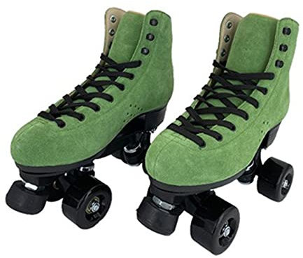 JianJud Rollschuhe Für Damen Und Herren Wildleder Zweireihige Rollschuhe Pu Vierrädrige Kunststoff-Stahlboden-Rollschuhe Männer Und Frauen Erwachsene Rollschuhe A,46
