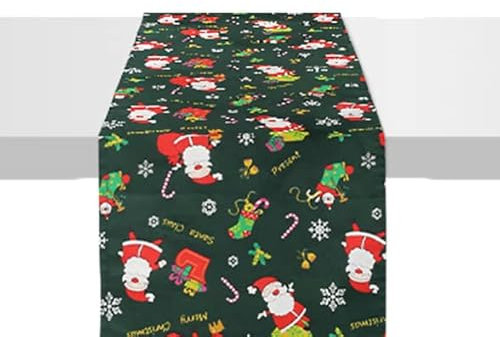 HAMOOM Weihnachten Tischläufer Grün Weihnachtstischdecke Weihnachtsmann Tischband Weihnachtsdeko Tischdeko Winter Baumwolle Weihnachtstischläufer für Tisch Esstisch Deko Kommunion Tischdeko 30*275
