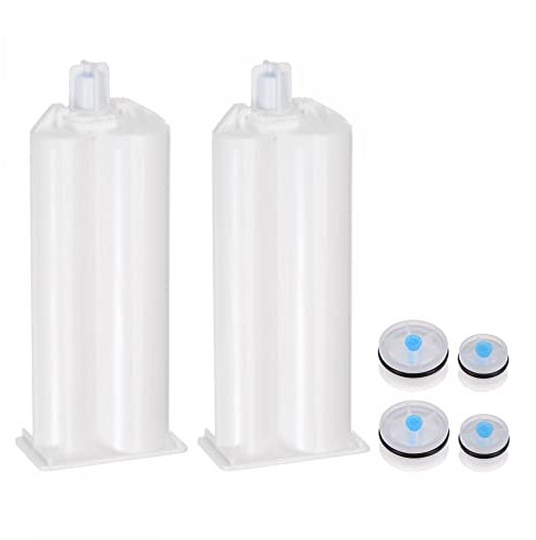 sourcing map 2Pcs Epoxy Gun Adhesive Cartridge, 115mm Plastic Resin Mixer Dual Glue Cartridge with Gray Piston for 50ml/1.7oz 2:1 AB Glue Adhesive Gun