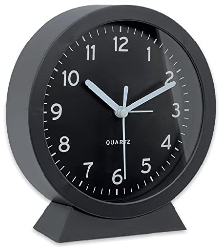 MIJOMA Analoger Quarzwecker als Tischuhr oder Wanduhr im modernen Design mit großen Ziffern, Ø 15 cm (Schwarz)