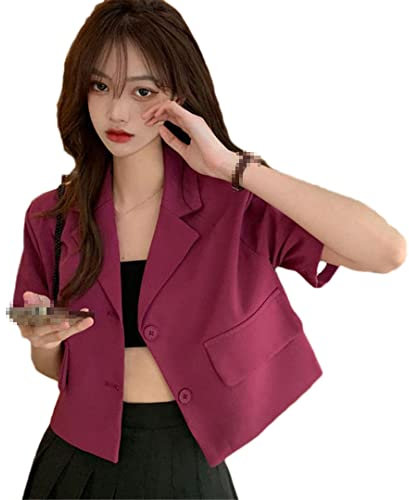 ERFMFKL Giacca corta da donna, estiva, a maniche corte, da ufficio, monopetto, Fucsia, 40