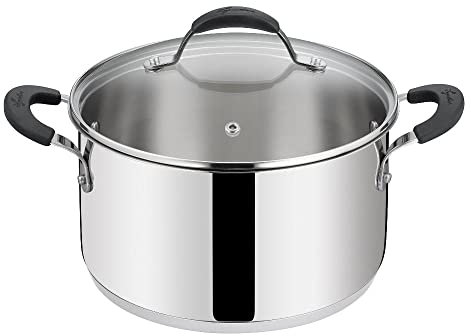 Lagostina Tempra Acciaio Casseruola Fonda e Coperchio, Casseruola Ø 26 cm in Acciaio Inox 18/10 + Coperchio in Vetro, con Fondo Lagotherm e Maniglie in Silicone