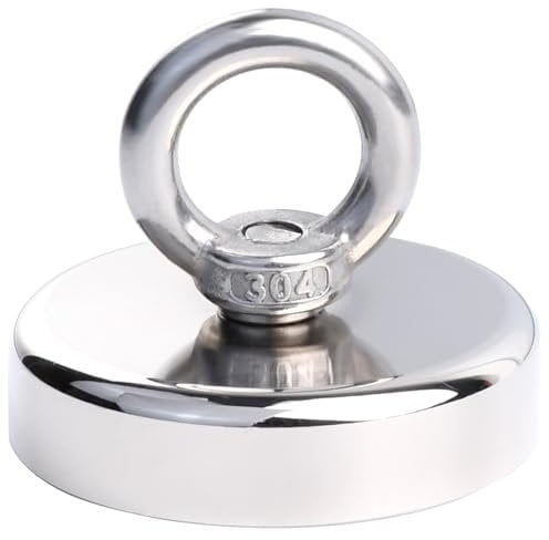 MIN CI 60mm Magnete Stark, Magnethaken Extra Stark 160kg Haftkraft Neodym Ösenmagnet Neodymium Magnete Haken, Magnetfischen Magnet mit Öse Magnetische Haken Starke Topfmagnet für Camping