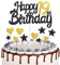 Gold Black 19th Birthday Cake Topper, Girls 19th Birthday Decorations, Gold Heart Stars Cake Toppers, Personalised Happy Birthday Cake Cupcake Toppers for Women Men Girls Boys Birthday Party