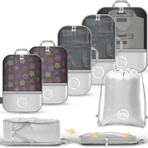 FiRiO® Compression Packing Cubes Set für mehr Platz in Rucksack & Koffer I Packwürfel mit Kompression als perfekter Backpack Organizer I Packtaschen Set inkl. Kompressionstasche mit Nassfach (6 Stk)