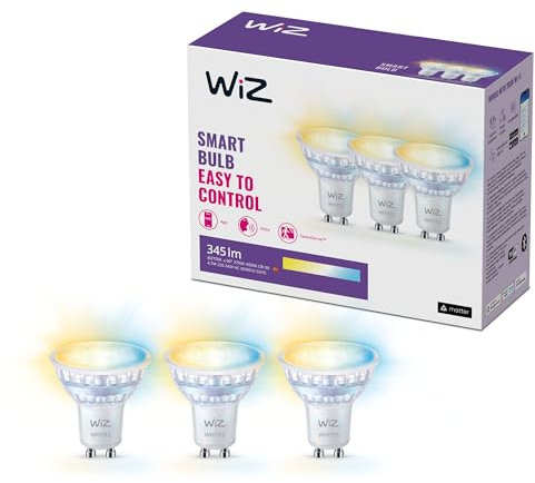WiZ Tunable White LED Spots GU10 3er-Pack (345 lm), 50 W Glas Spots mit warm- bis kaltweißem dimmbarem Licht, smarte Lichtsteuerung über WLAN per Stimme/App