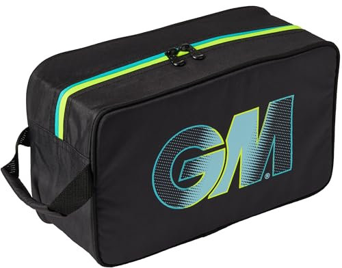 Gunn & Moore GM Cricket Golf Shoes Bag | Boots Sports Footwear | Side Pocket | 1 Pair Capacity | Tough 600 Denier Polyester | Black, Cyan & Fluro
