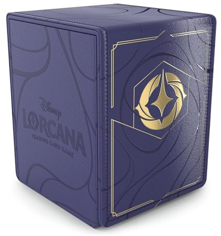 Ravensburger Disney Lorcana Premium Deck Box – Magnetic Card Storage for up to 100 Cards – Elegant Gold Foil Design – Secure Protection for Lorcana TCG – Purple