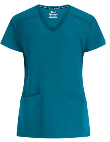 B-well Julia Kasacks Damen Pflege Kasacks Altenpflege Damen Kasack Damen Berufskleidung Kurzarm V-Ausschnitt Anti-Falten mit Elasthan (DE/NL/SE/PL, Alphanumerisch, XL, Regular, Regular, Teal)